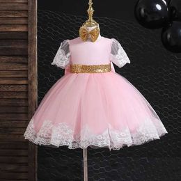 Girl's Dresses New Girls Lace Flower Tutu Party Dresses Baby Kids Sequins Big Bownot Brithday Dress Children Vestidos Costume Christmas Clothes
