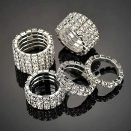 Wedding Rings 1-5 Rows Elastic Rings for Women Bridal Wedding Crystal Rhinestone Stretch Ring Lovely Girl Party Jewelry Birthday Gift