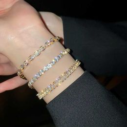 Chain Luxury Rhinestone Gold Clasp Bracelet For Women Crystal Square Charm Bracelet Bridal Wedding Fine New Designer Jewellery