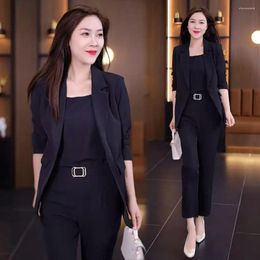 Women's Two Piece Pants 3 Pcs/Set Women Vest Coat Suit Solid Lapel Cardigan High Waist Set Pockets Business Clothes Jacket Trousers Top