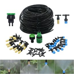 Decorations 5M30M Outdoor Misting Cooling System Garden Irrigation Watering 1/4'' Brass Atomizer Nozzles 4/7mm Hose for Patio Greenhouse