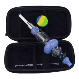 NC103 About 6.6 Inches Glass Bong Dab Rig Smoking Pipes Bag Set 510 Titanium Ceramic Tips Quartz Banger Nail 45/90 Degree Dabber Tool Case Coloured Dots Glass Water Pipe