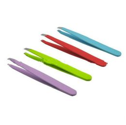 Whole new arrival 24Pcs Colourful Stainless Steel Slanted Tip Eyebrow Tweezers Hair Removal Tools8162637