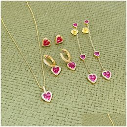 Earrings Necklace 2024 Fashion Luxury Love Heart Designer Necklaces Set Jewellery For Women 18K Gold Rose Pink Stone Diamond Cz Zirc Dhlv0