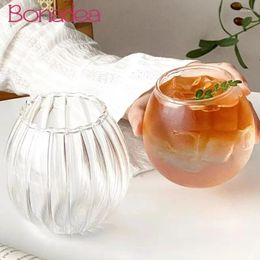 Wine Glasses Japanese Style Spherical Cups Striped Glass Water Cup Transparent Iced American Coffee Cafe Kitchen Accessories