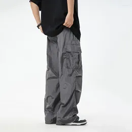 Men's Pants Brand Texture Nylon Men 2024 Slightly Wrinkled Mid Rise Parachute Cargo Man American Hip Hop Clothing