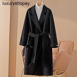 Maxmaras Cashmere Coat Womens Wool Coats 101801 Camel Double Sided Mid Length 2024 New Winter Breasted Button Woollen Ku6l