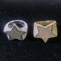 Hip Hop Five Star Rings Mens Gold Silver Colour Iced Out Cubic Zircon Jewellery Ring Gifts