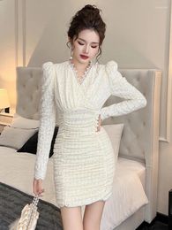 Casual Dresses Women's Exquisite Elegant Style Mini Dress Woman Cute Shiny Sequin Elastic Lace Folds Bodycon Skinny Short Gown Party