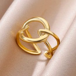 Wedding Rings Ring for Women Stainless Steel Gold Colour Wide Open Finger Ring Female Aesthetic Jewellery Accessories Free Gifts Anillos mujer