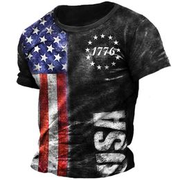 Retro American Flag Print T Shirt For Men Summer Streetwear ONeck Loose Short Sleeve Tees Oversized Tshirts European Size 3XL 240428