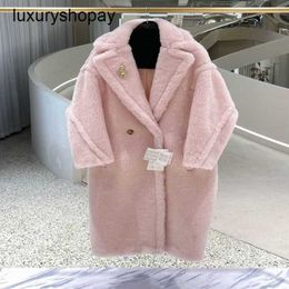 Maxmaras Teddy Bear Coat Womens Cashmere Coats Wool Winter 2024 m Family Same Sakura Pink Fur Particle Camel Fleece Medium