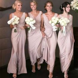 Bridesmaid Neck Ankle Champagne Straps Dresses V Length Beach Plus Size Wedding Guest Gowns Custom Made Formal Evening Wear