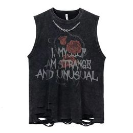 Summer Men Fashion Washed Sleeveless Tshirts Hip Hop Letter Graphic Print Gothic Vests Streetwear Harajuku Cotton Tank Tops 240428