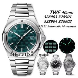 TWFactory New 40mm Green Dial 32111 Automatic Movement Mens Watch Steel Case 328903 Gents Sport Wristwatches Top Watch Stainless Steel Bracelet