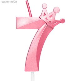 Candles Pink 7 Birthday Candles3D Crown Number 7 Cake Topper Numeral Birthday Candles with Elegant Crown Decor for Birthday Decorations d240429