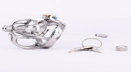 Stainless Steel Male Cock Cage Metal Penisring Curved Testicle Restraints Gear Devices with Urethral Catheter Plug Sex9805993