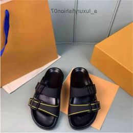 2024--1Slippers designer Slippers Leather sandal Slides 2 Straps with Adjusted Gold Buckles Women Summer flip flops have box size A35-45 9HPD