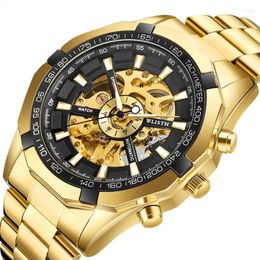 Wristwatches 2024 Stainless Steel Waterproof Mens Skeleton Watches Top Transparent Mechanical Sport Male Wrist