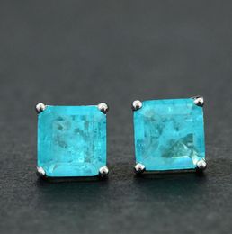 Princess Cut 2ct Paraiba Tourmaline Stud Earring 100 Real 925 sterling silver Jewelry Party Wedding Earrings for Women7516021