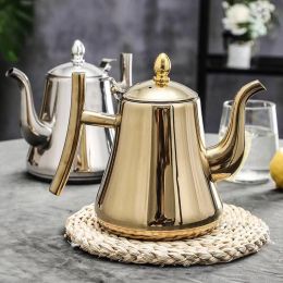 Sets 1pc Kitchen Thick Stainless Steel Teapot Golden Sier Tea Pot with Infuser Coffee Pot Induction Cooker Tea Kettle Water Kettle