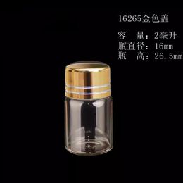 1000pcs 16*26.5 mm 2ml Golden Plastic Screw Cap Glass Bottles Empty Transparent DIY Glass Decorative Vials Jars