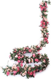 Decorative Flowers Fake Rose Vine Artificial 2.5m Flower Garland Hanging Ivy Baskets Wedding Arch Garden Background Decor