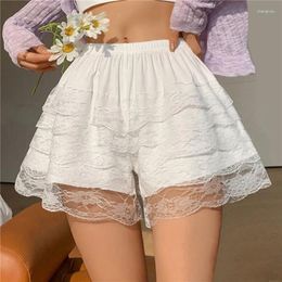 Women's Leggings 2024 Women Lace Trim Layered Ruffle Bloomers Shorts Lolita Style Mid Waist Bow Knot Decor Frilly Panties Solid Plaid