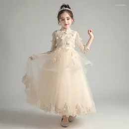 Girl Dresses 2024 Spring Children's Tail Evening Dress Flower Boy Walk Show Fluffy Gauze Little Performance