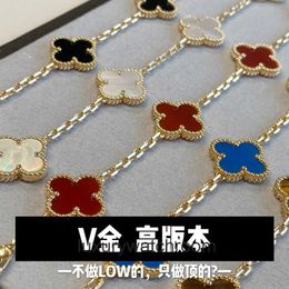 High End Jewellery bangles for vancleff womens Four Leaf Grass Five Flower Bracelet Womens V Gold High Thick Plated 18k Rose Gold Natural White Fritillaria Red Jade