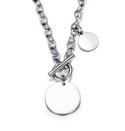 Engraving Stainless Steel Personalized Disc Necklace Circle Round Initial Necklace with Toggle Clasp2398693