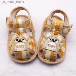 Sandals Summer Baby Boys and Girls Sandals Cute Cartoon Pattern Cotton Flat First Step Walker Soft Sole Anti slip Preschool Shoes Baby Bed ShoesL240429