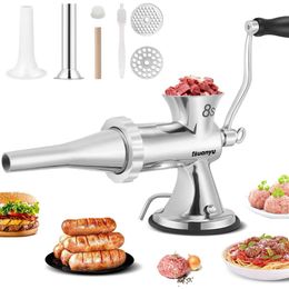Stainless Steel Manual Meat Grinder and Sausage Stuffer - Hand Crank Mincer for Beef, Chicken, and Rack of Lamb - Home Kitchen Meat Processor