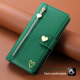 Luxury design Gold Zipper 360 full protection Leather Case for Apple iPhone 15 14 Pro XR13 Multi Card Foil Stamping Heart Card Pocket