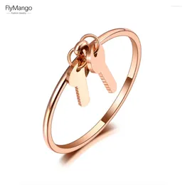 Cluster Rings FlyMango Fashion Original Design Titanium Stainless Steel Love Key Simple Cute Cocktail Party Ring For Women Girls FR20023