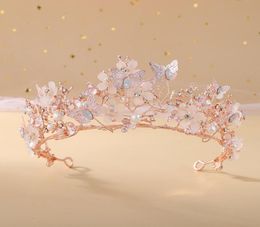 Wedding Hair Jewelry Baroque Rose Gold Crystal Butterfly Pearls Bridal Tiaras Crowns Diadem Headpiece Vine Tiara Accessories 230119293674