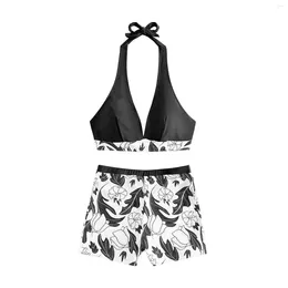 Women's Swimwear 2024 Summer Swimsuit Panelled Printed Ladies Split Boxer High Waist Two-Piece Set Sexy Bikini