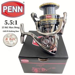 PENN High Max Drag 25KG Fishing Reel with 5.5 1 Gear Ratio and XE1000-7000 ModelGift Fishing Line 240417