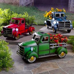 Planters Pots Cute retro car truck flowerpot plant mold solar with lights home garden decoration Q240429