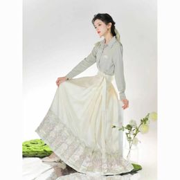 Ethnic Clothing Ming Hanfu Lily Chinese Style Mixed with Imitation Makeup Flower Horse Face Skirt and Ankle Summer Daily Commute Set for Women