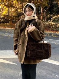 Women's Jackets 2024 Winter Fur One-piece Shearling Jacket Mid-Length Stand-up Collar Thickened Suede Lamb Hair Coat Fashion