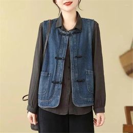 Women's Vests Women Clothing Simple Denim Vest 2024 Spring Summer Round Collar Double Pockets Sleeveless Jean Jacket Female Casual Waistcoat