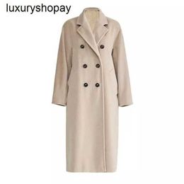 Maxmaras Cashmere Coat Womens Wool Coats Original Fabric 101801 with Fleece Double Breasted Long Style Tang Jing and m Family Classic Camel Fo