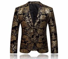Gold Blazer Men Floral Casual Slim Blazers Arrival Fashion Party Single Breasted Male Suit Jacket Ps Size Blazer Masculino1386007