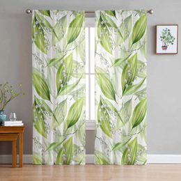 Curtain Abstract Green Leaf Plants Sheer Curtains For Living Room Modern Home Decor Tulle Bedroom Voile Drapes