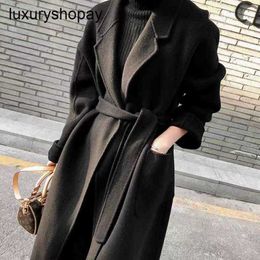 Top Maxmaras Cashmere Coat Womens Wrap Coats Same Hepburn Style Black Slimming Doublesided Wool with Waistband on Pyjama Woollen