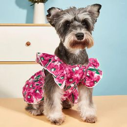 Dog Apparel Rose Pink Pet Cats Clothes Dress Fashion Simple Flower Print Summer Beach Party For Small Medium Dogs Outerwear Puppy