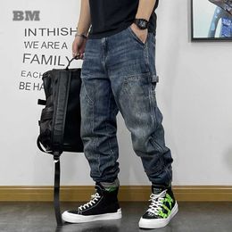 Men's Pants American fashion hip-hop merchandise jeans street clothing skateboarding harem Trousers mens Japanese Harajuku denim casual pants Q240429