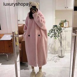 Maxmaras Teddy Bear Coat Womens Cashmere Coats Wool Winter All 2024 New Lamb Hair Particle Sheep Cut Fleece Hooded Long Fur Fo OURK