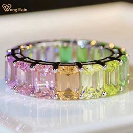 Band Rings Wong Rain 925 SterlSilver Emerald Cut Lab Colourful Sapphire Gemstone WeddBand Jewellery Rfor Women Anniversary Gifts J240429